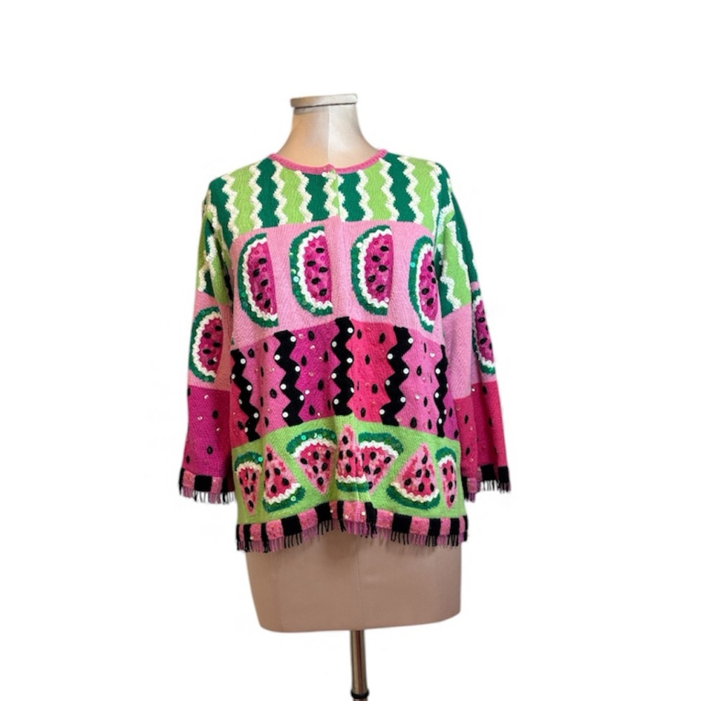 Vintage Jane's Closet Sequin
Watermelon Knit Novelty
Embellished Cardigan SZ LG